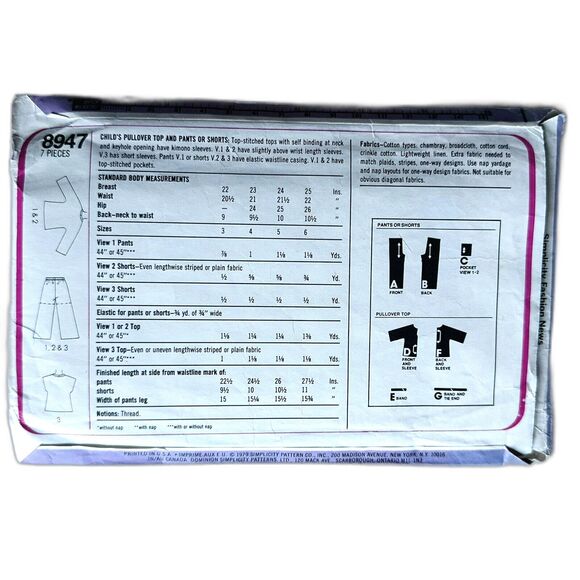 Vintage 70s Simplicity 8947 Boho Child Pullover Top Pants Shorts Sz 6 CUT - Picture 2 of 2